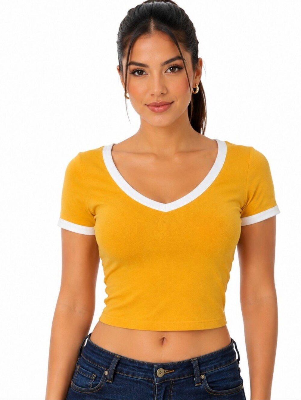 Forever 21 Yellow V-Neck Crop Top. Size S.